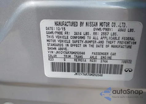 2016 Infiniti Q50 2.0T Premium из США, поврежденный, VIN JN1CV7AR7GM252046